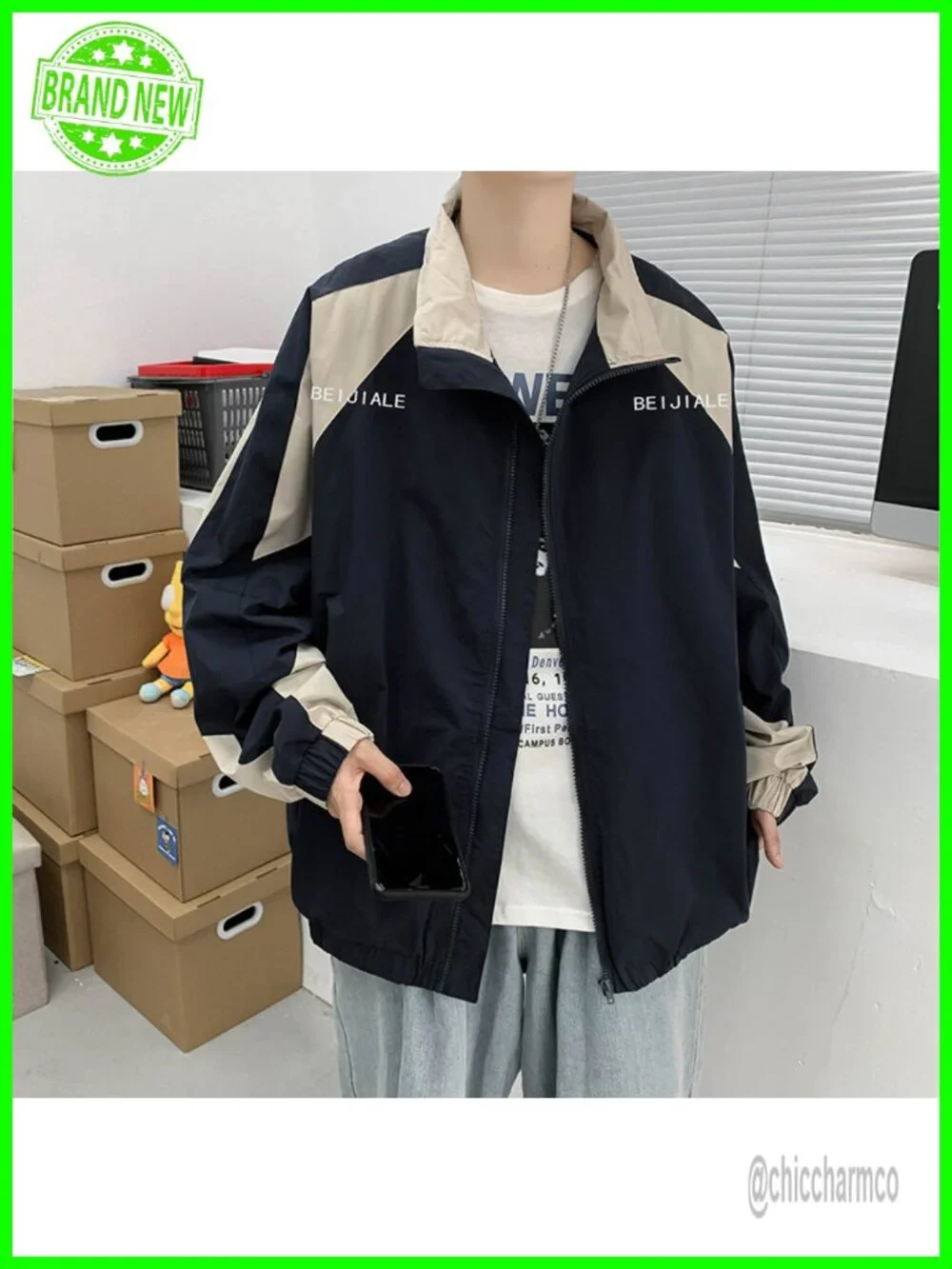 Vintage Patchwork Bomber Jacket Polyester Lightweight Windbreaker Streetwear